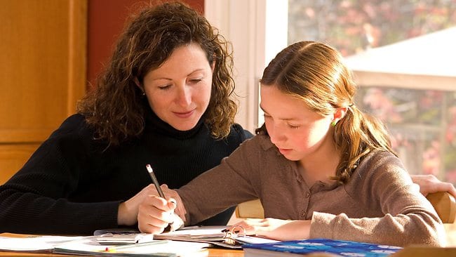 Mother and child and after school homework