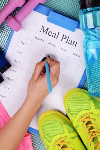blue clipboard with a piece of paper titled Meal Plan 