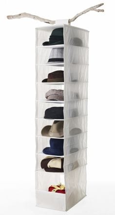 Use a shoe organzer to hold hats in the closet
