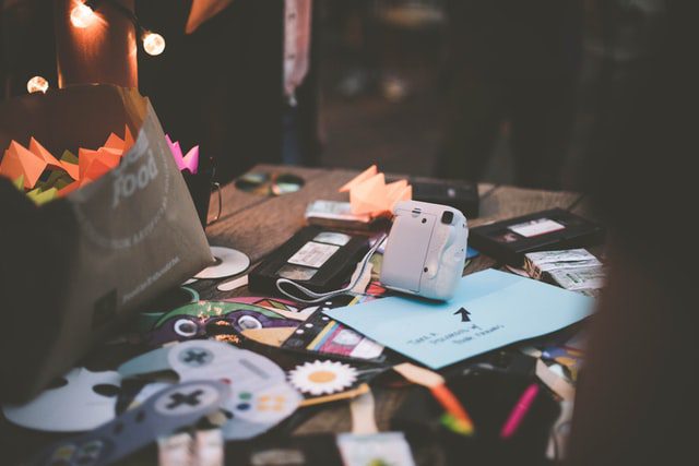 A cluttered room.