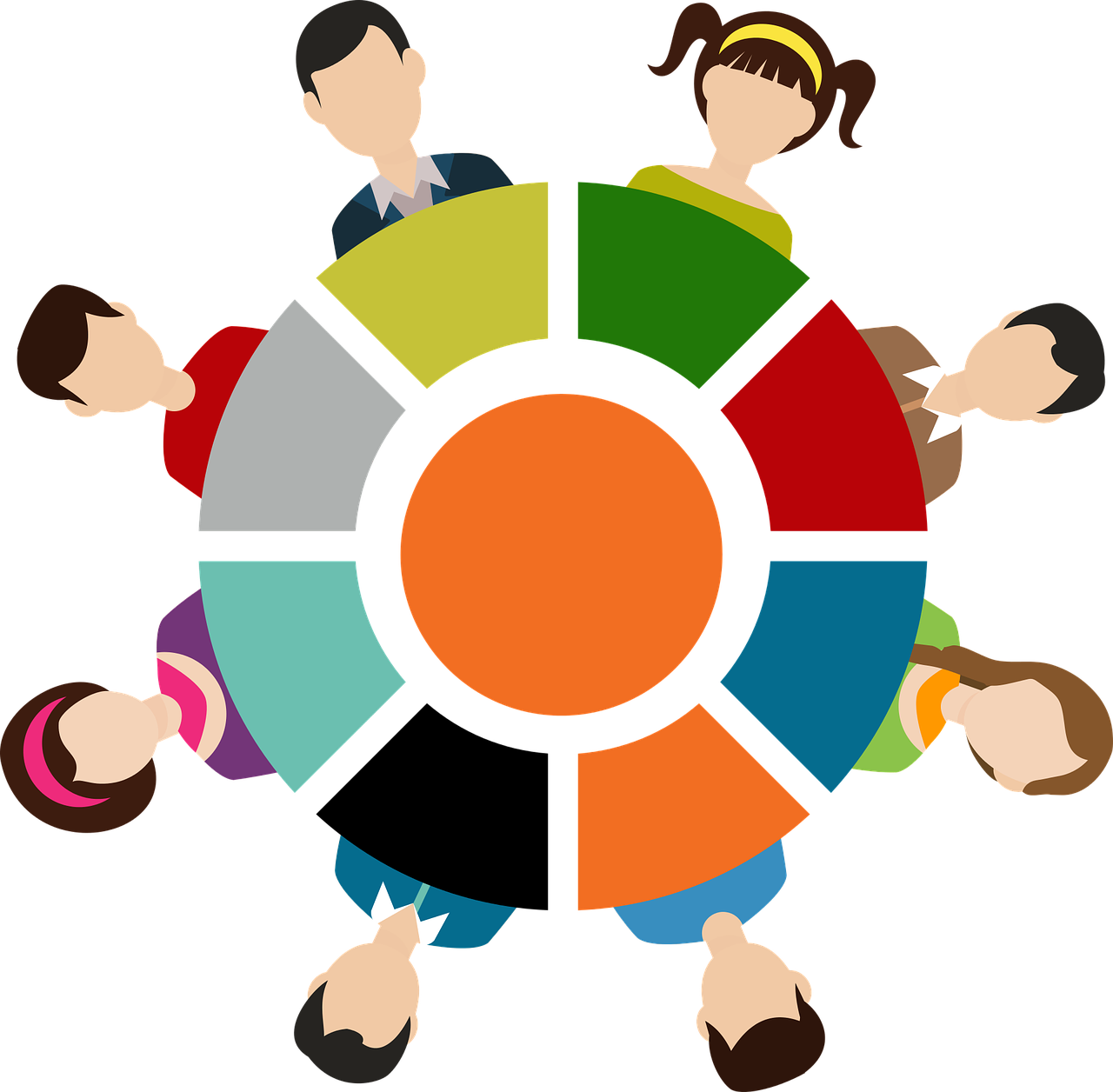 A round table with people discussing ideas